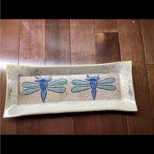 Lange Pottery Rectangular Bread Dragonfly Dish
